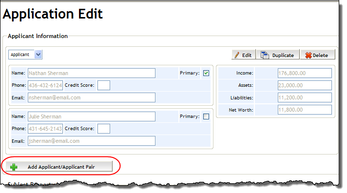 Adding Additional Applicants by Creating Blank Applicant Details Screen